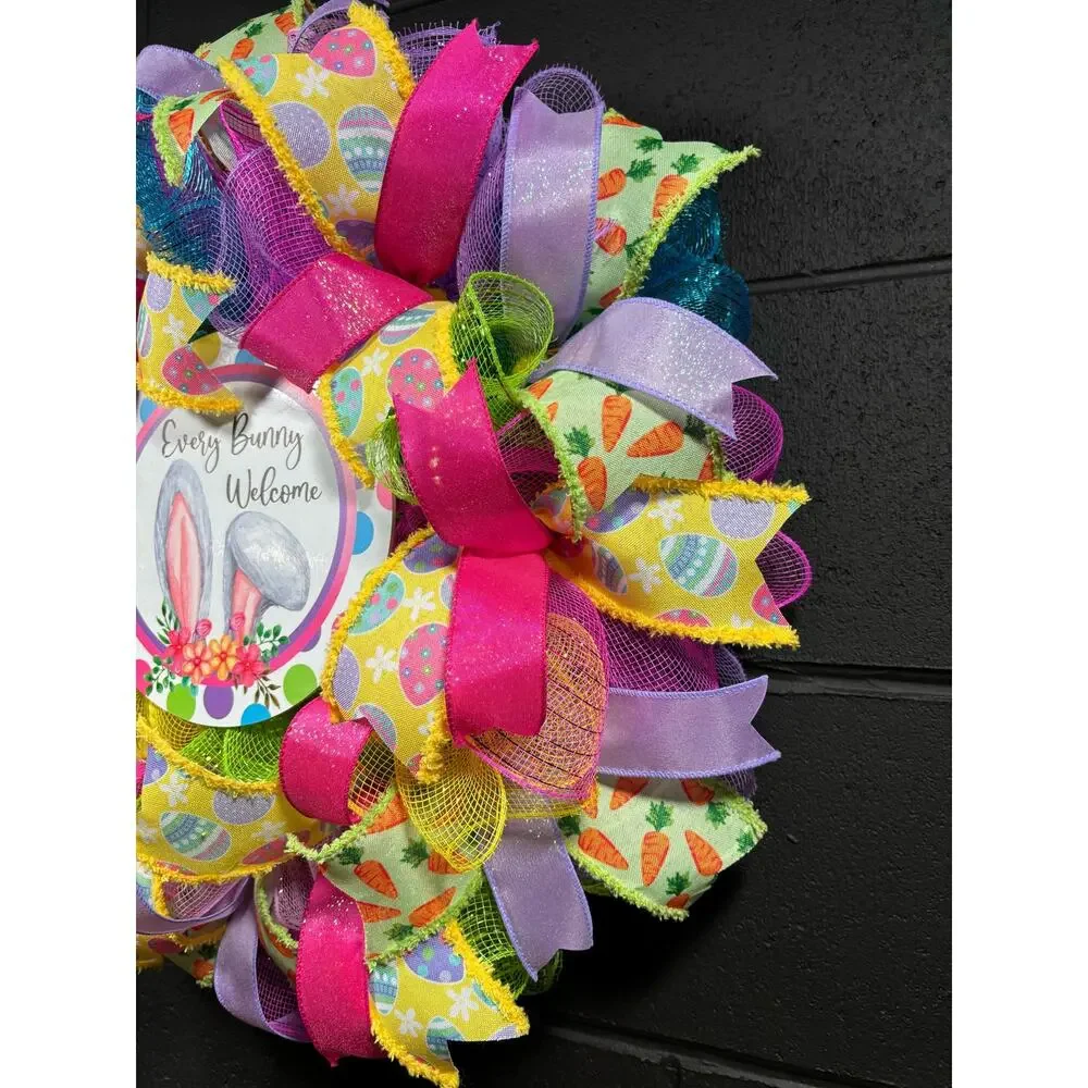 Easter Wreath, Welcome Wreath Front Door Decor Handmade 22 In